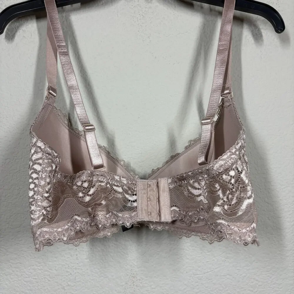 Rene Rofe 36D Push Up Bra Beige Padded Wired Lace Nylon Blend Adjustable Strap - Picture 2 of 7